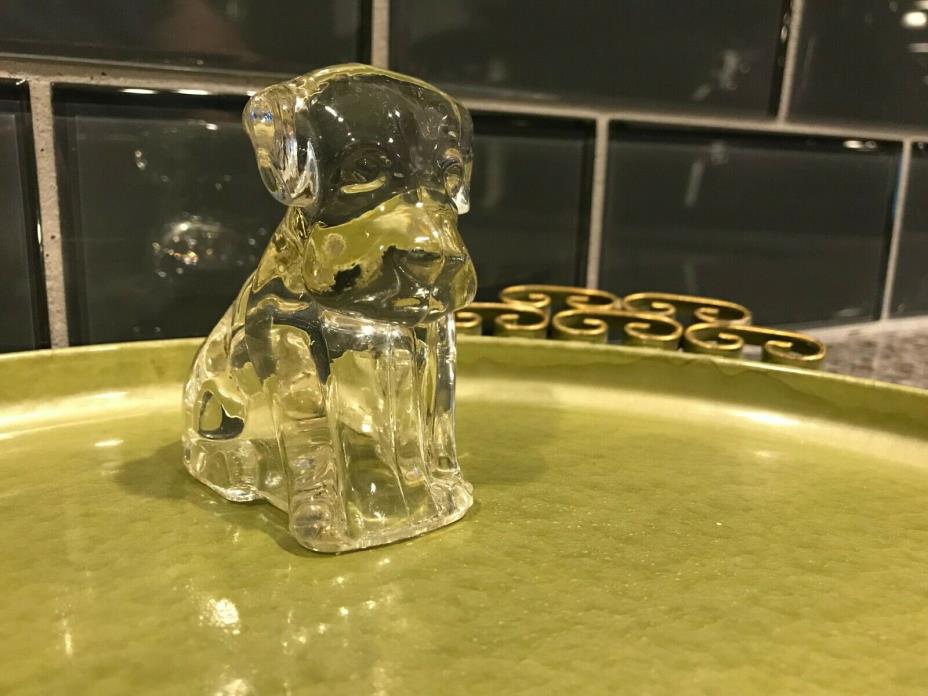 Vintage Sitting Dog Figure Pressed Clear Glass Candy