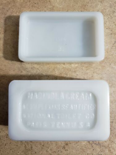 Antique Nadinola Cream White Glass Container Original Lid