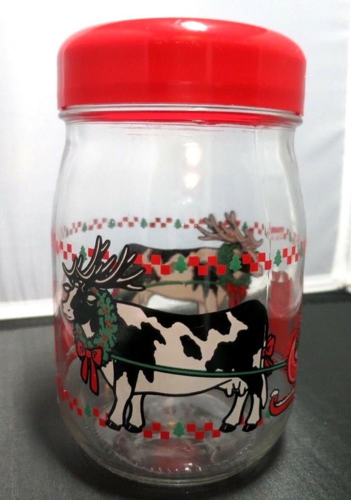 Vintage Cow Wreath Sleigh Painted Storage Jar Made in France