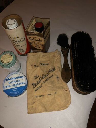 Vintage Shoe Polish Kit With Brushes...t8
