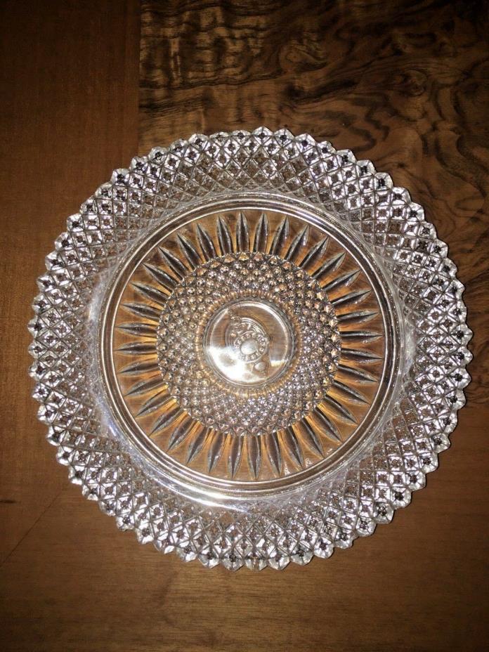 Vintage Clear Crystal Round Diamond Cut Design Plate