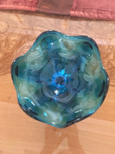 Vintage Blue Colored Glass Footed Bowl