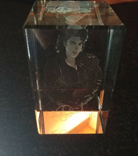 Michael Jackson 3D Glass Crystal Etched Hologram Picture with Signature MJ Bad