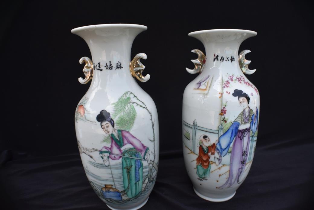 ANTIQUE CHINESE VASES FAMILLE ROSE CA 1912