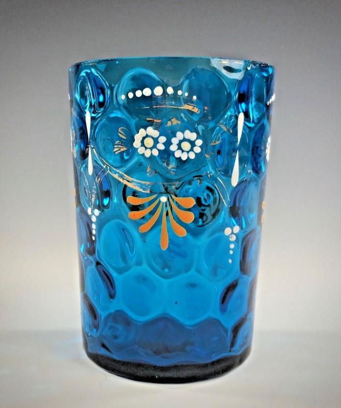 Antique Victorian Enameled Coin Spot Tumbler Deep Peacock Blue