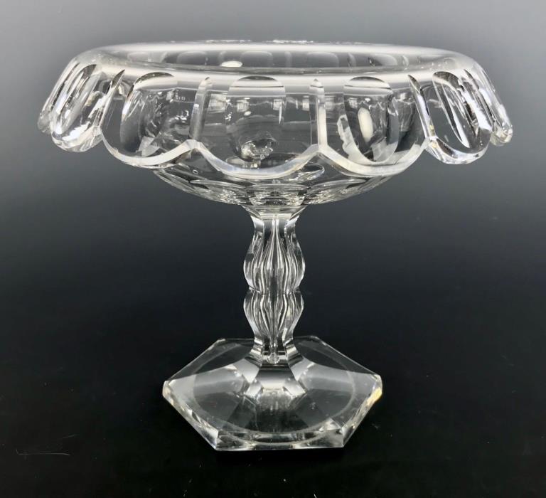 American Cut Glass Rolled Edge Pedestal Airtrap Stem Centerpiece Bowl