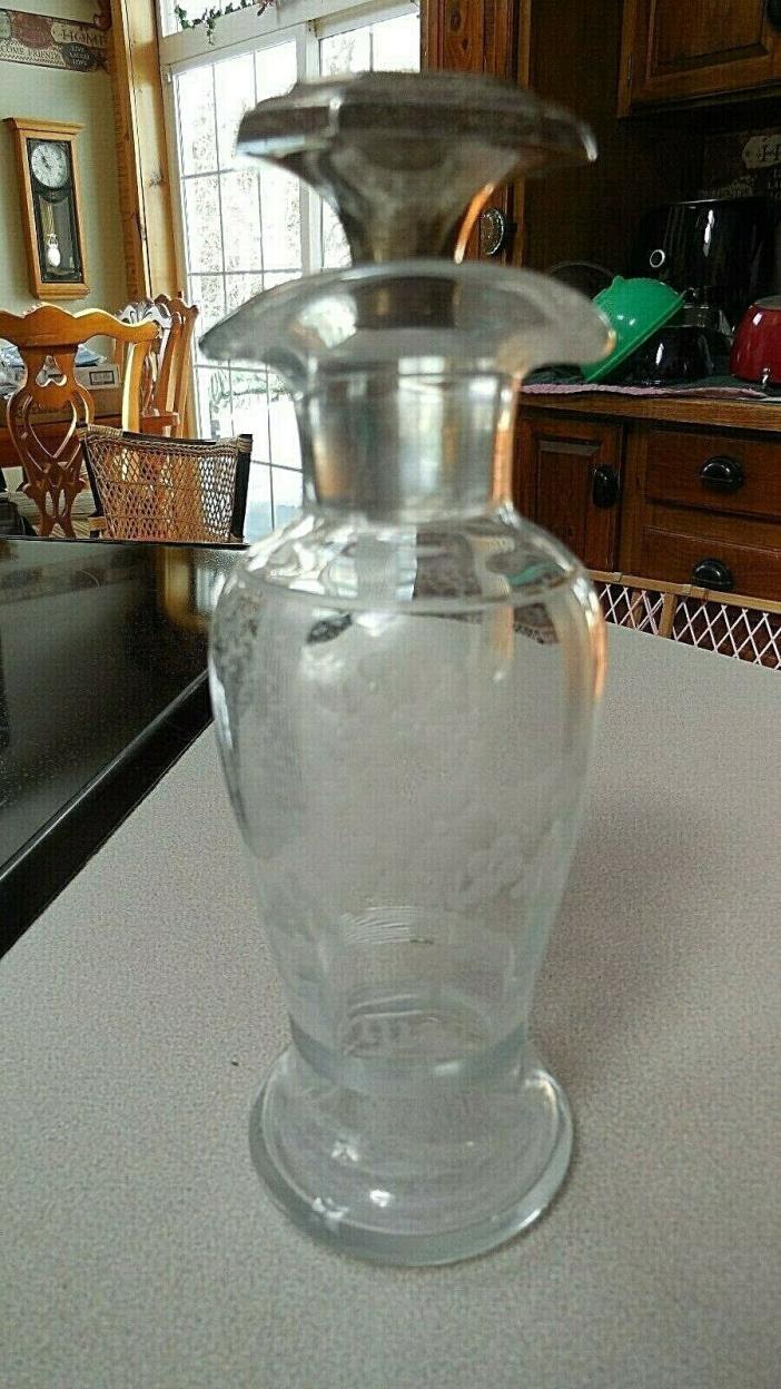 Vintage Etched Glass Cruet with Sterling Monogram Stopper