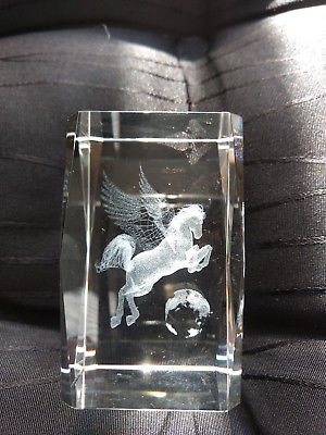 3D LASER ETCHED CRYSTAL ART GLASS BLOCK - FLYING PEGASSE AND EARTH