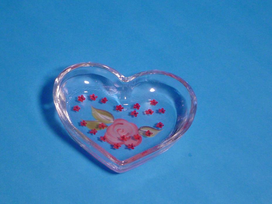Antique Heart Shaped Hand Painted Glass 4 1/4 x 4 x 1 inches