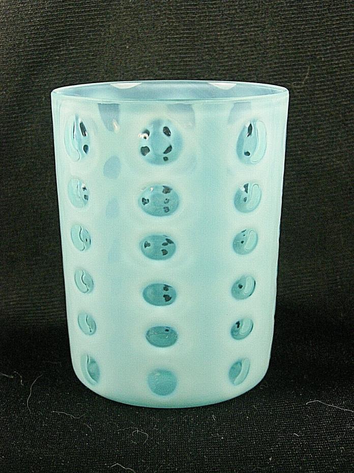 1890s West Virginia Blue Opalescent Glass Polka Dot Pattern Tumbler