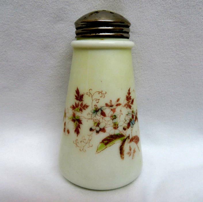 Antique Vintage Floral Design on Milkglass Sugar Shaker / Muffineer