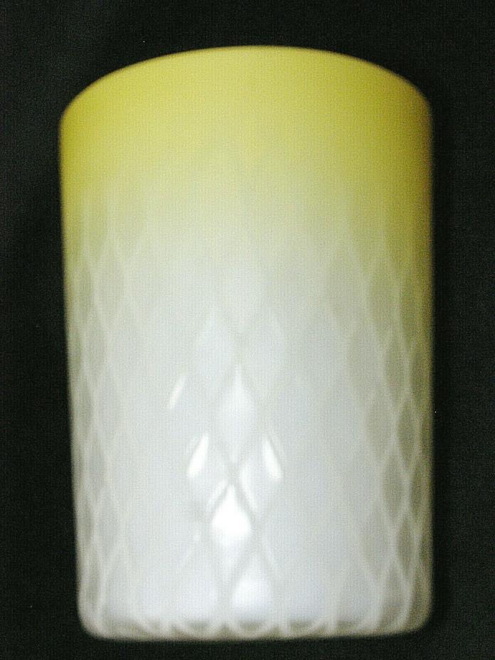 Scarce Antique Canary Yellow Satin Mother of Pearl Diamond Quilted Tumbler