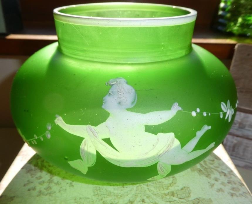 Antique  Mary Gregory Cherub Frosted Wide Vase Rare Design