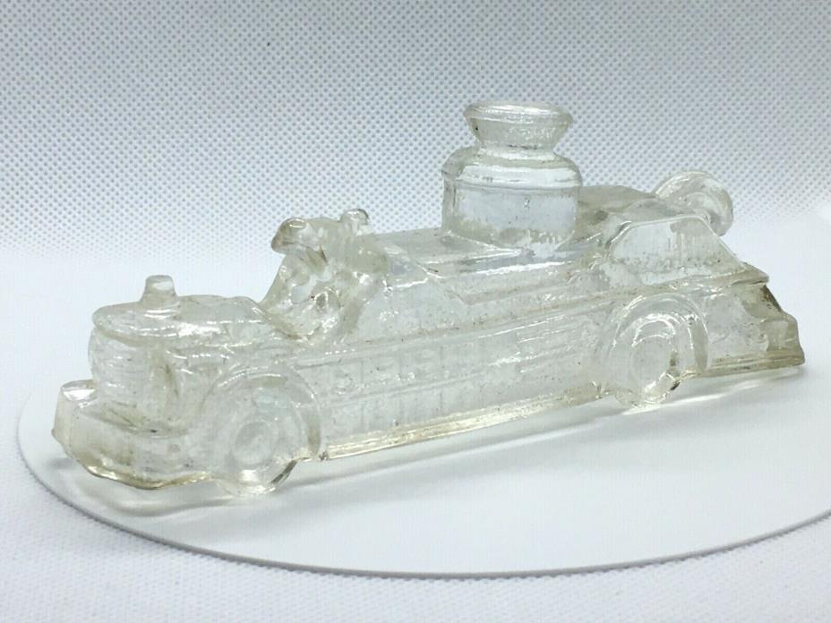 Vintage Old Fashioned Heavy Glass Fire Engine Paperweight