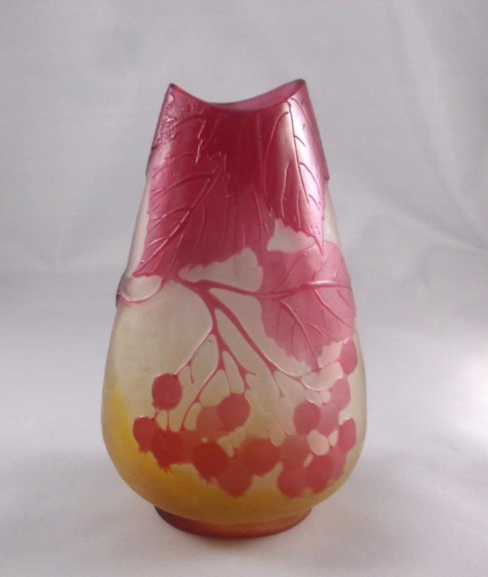Vintage Galle Cherry Red Design Vase Very rare
