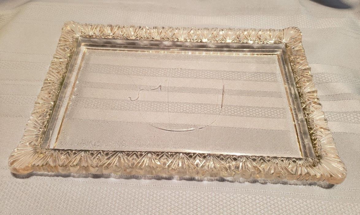 Antique Pressed Glass Vanity Tray  BEAUTIFUL OLD VANITY TRAY THICK GLASS 12