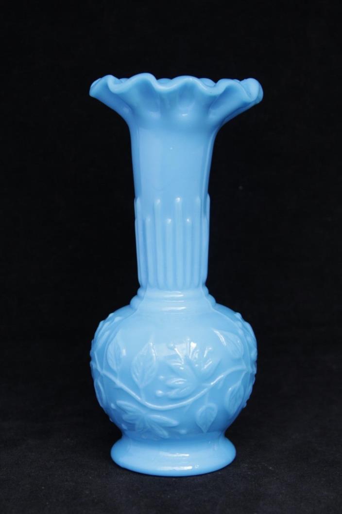 Small Antique Blue Opaline Pressed Milk Glass Vase