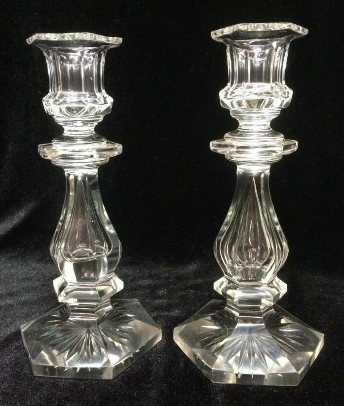 Antique Moser 19th Century Hand Faceted Cut Crystal Candlesticks Holders 7