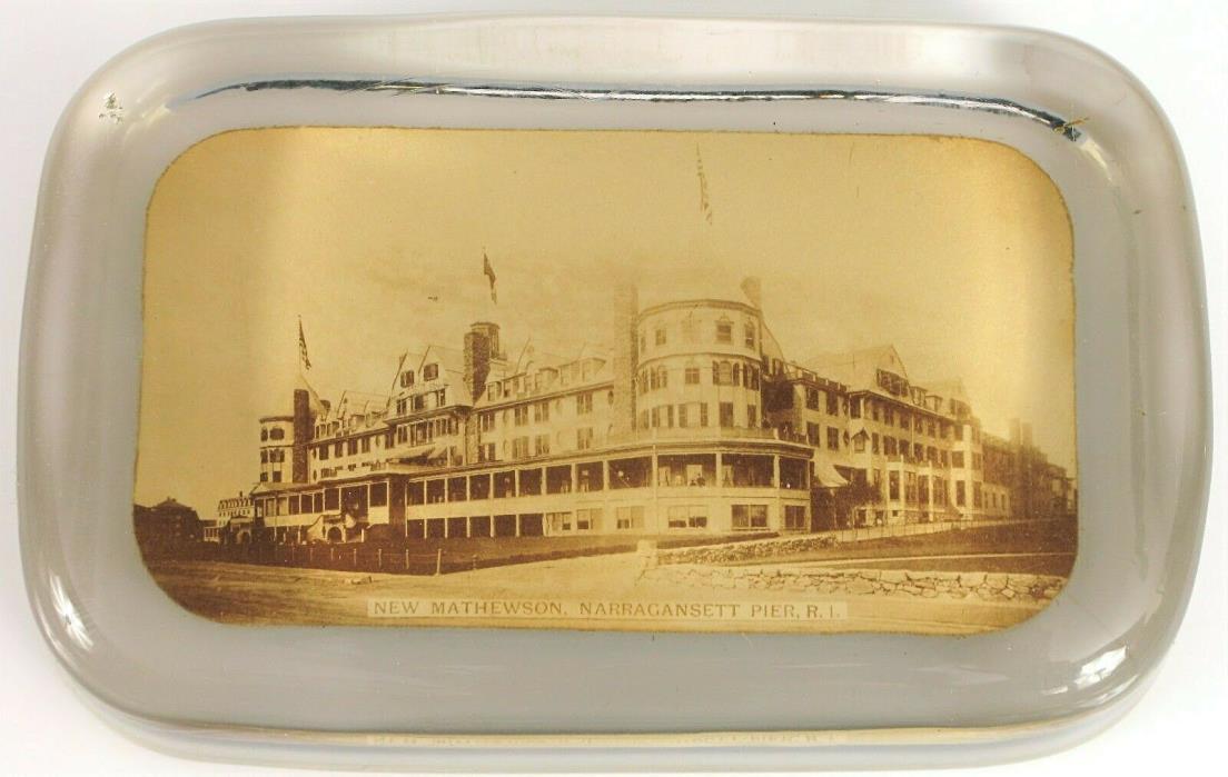 ANTIQUE PHOTO GLASS PAPERWEIGHT NEW MATHEWSON HOTEL NARRAGANSETT PIER RI EARLY !