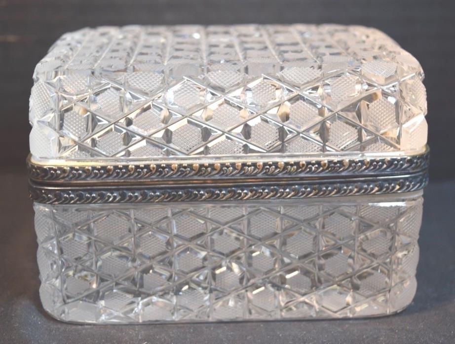 Fine French Glass Cut Crystal Box with Silverplate Mounts