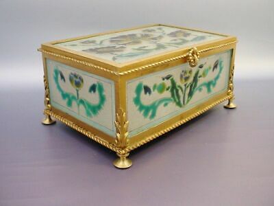 Antique French Art Glass Bronze Hinged Box