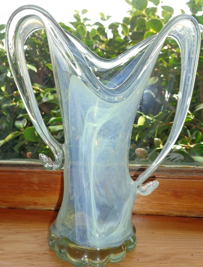 Beautiful antique Uranium Vaseline Opalescent art glass vase c1880 Victorian rar