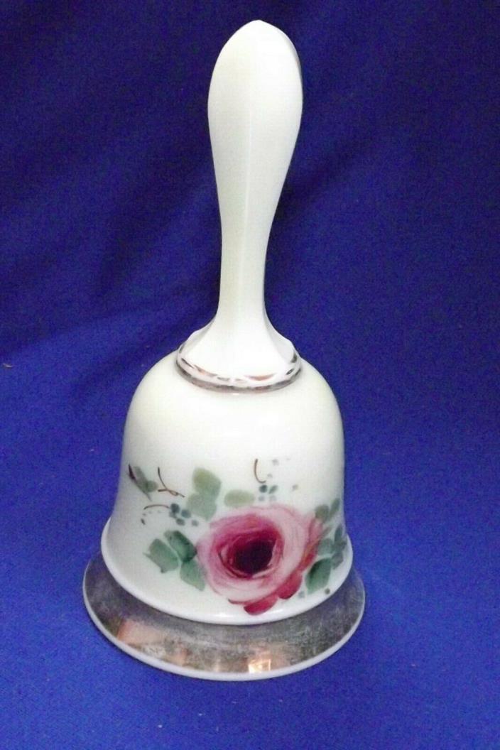 Antique Custard Glass Hand Painted Rose Floral Dinner 6