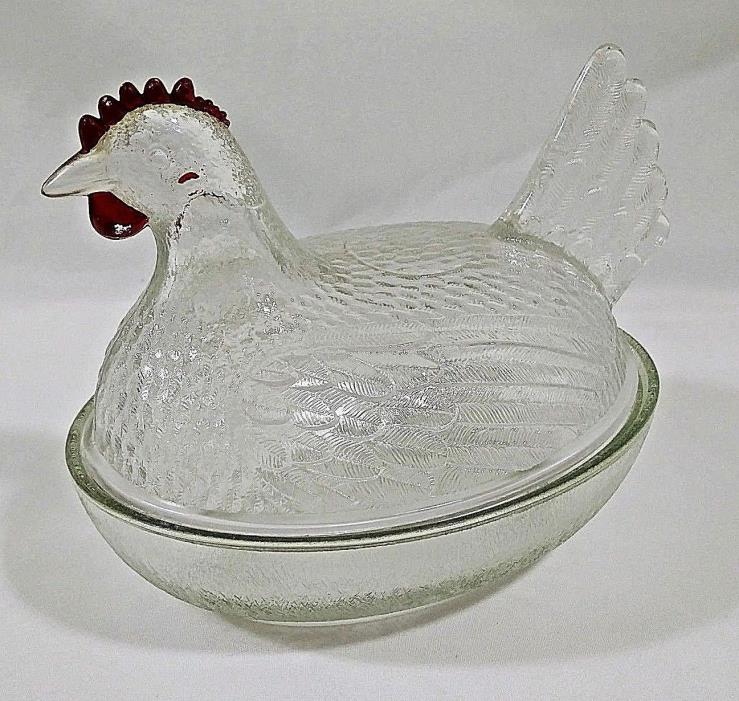 Hen Chicken On Nest Glass Candy Dish 6 3/8