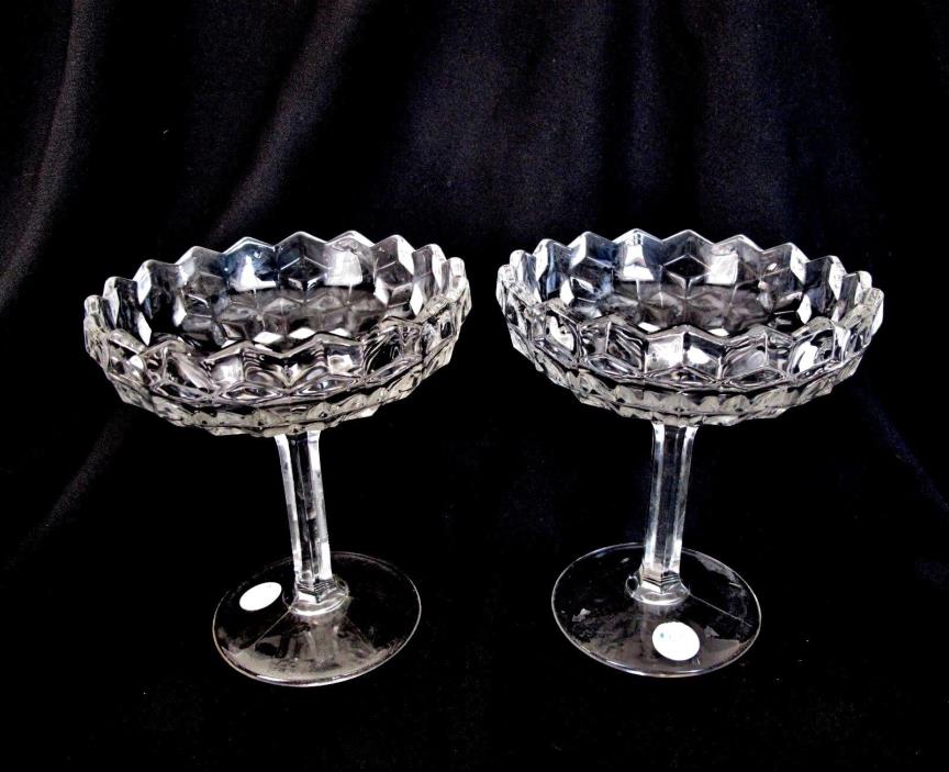 Set of 2 Vintage Antique Glass Ornate Large Shallow Goblets