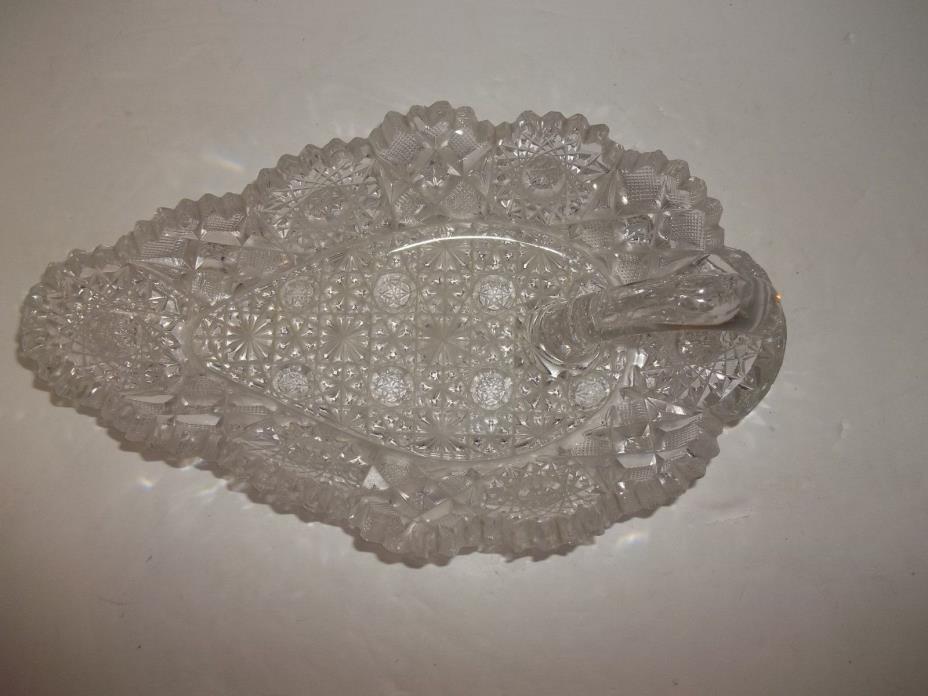 Antique ABP Cut Glass Crystal Long Handled Bon Bon Nappy Dish Star File Victoria