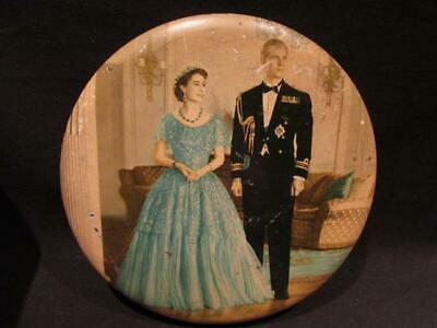 Huntley & Palmers 1952 Baron Coronation Portrait Elizabeth & Philip Round Tin