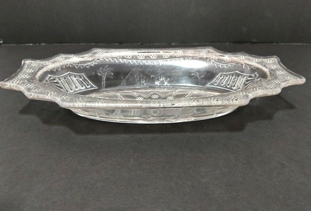 Antique Adams & Company Clear Glass Egyptian Parthenon Pattern Oblong Shape 1884