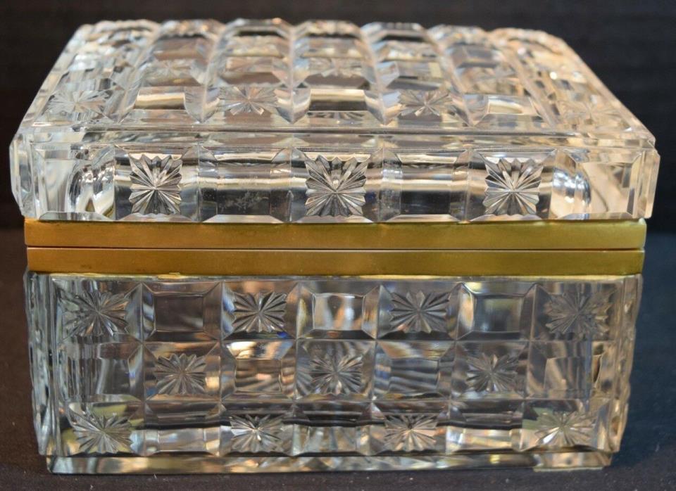 Vintage Cut Crystal (Glass) Brass Mounted Box