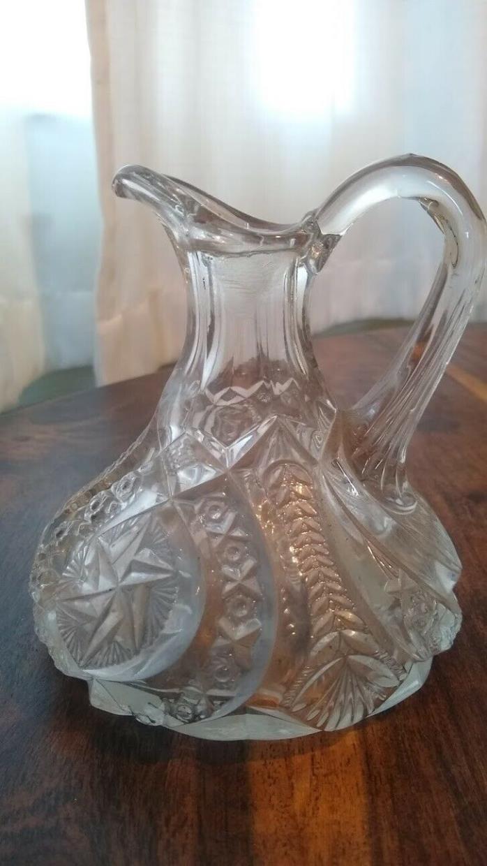 Antique American Cut Crystal Glass Pinwheel Stout Body Cruet Vinaigrette Bottle