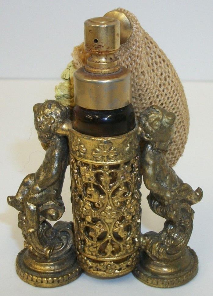 Vintage Ormolu Filigree Cherubs Putti Perfume Atomizer Bottle