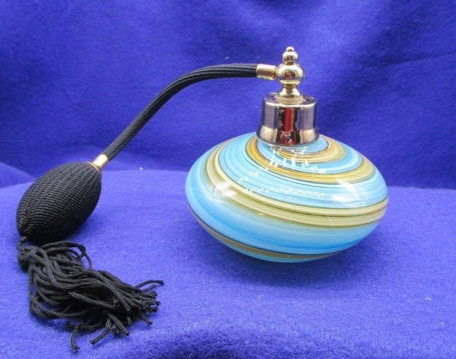 Vintage Art Deco Perfume Bottle Atomizer & Tassel Turquoise Swirl BEAUTY