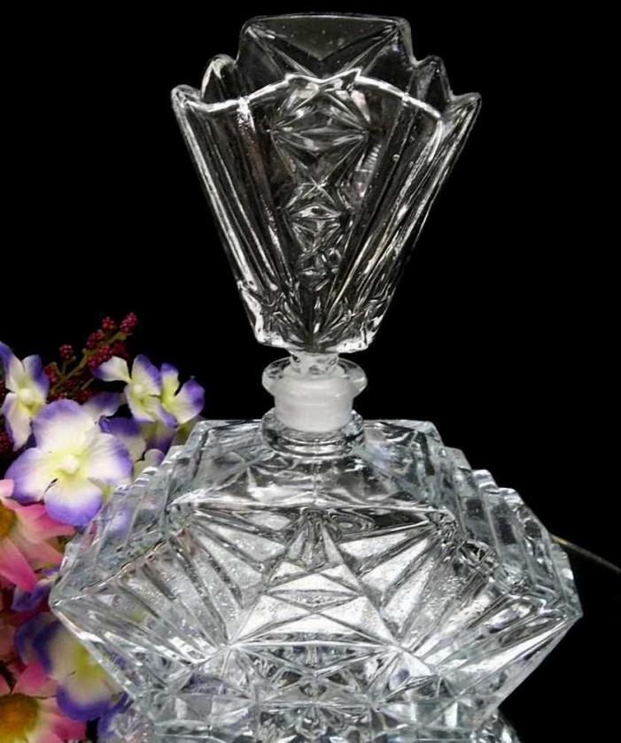 Vintage Art Deco Glass Perfume Bottle w/ Ground Stopper, Ribbed Side, IRICE Co.