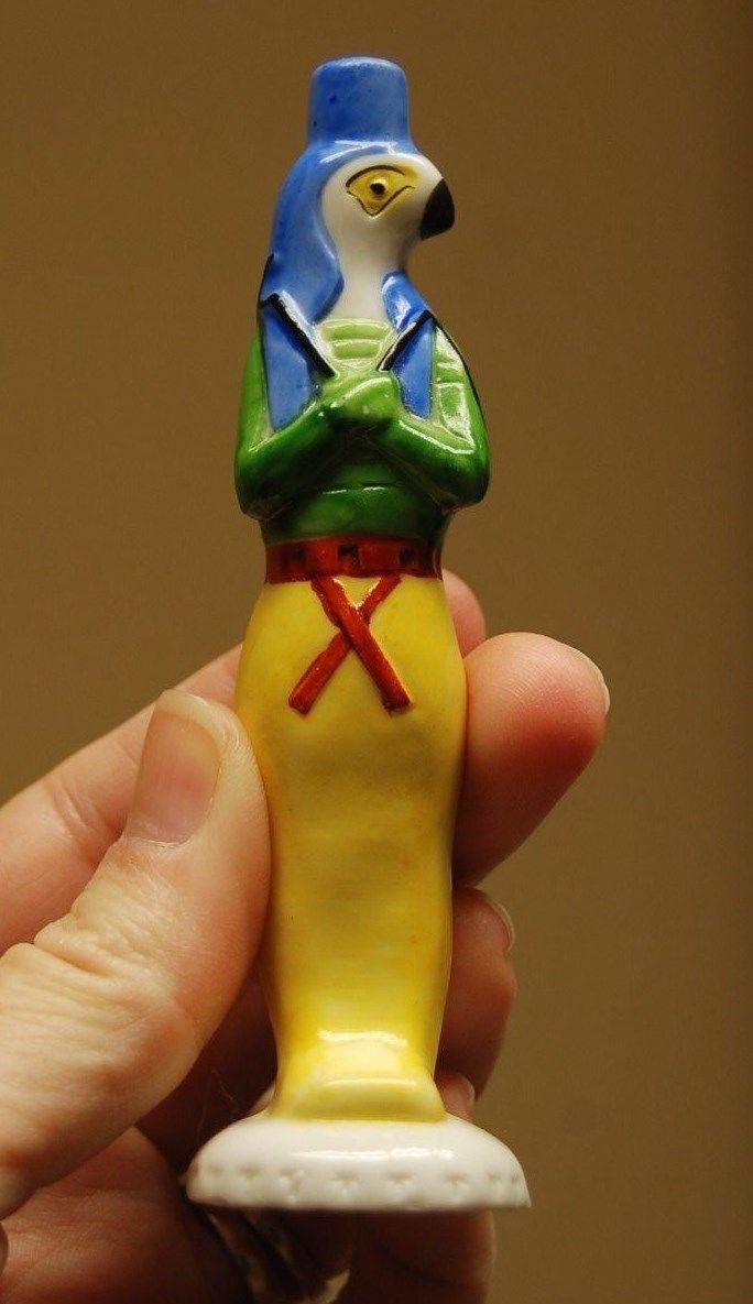 Vintage German Crown Top Porcelain Figural Perfume Scent Bottle Egyptian Horus