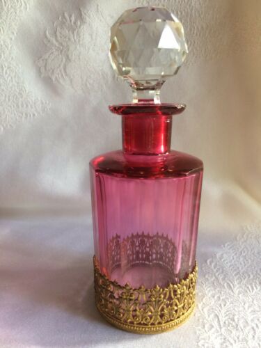 Antique French Cranberry & Bronze Perfume Bottle