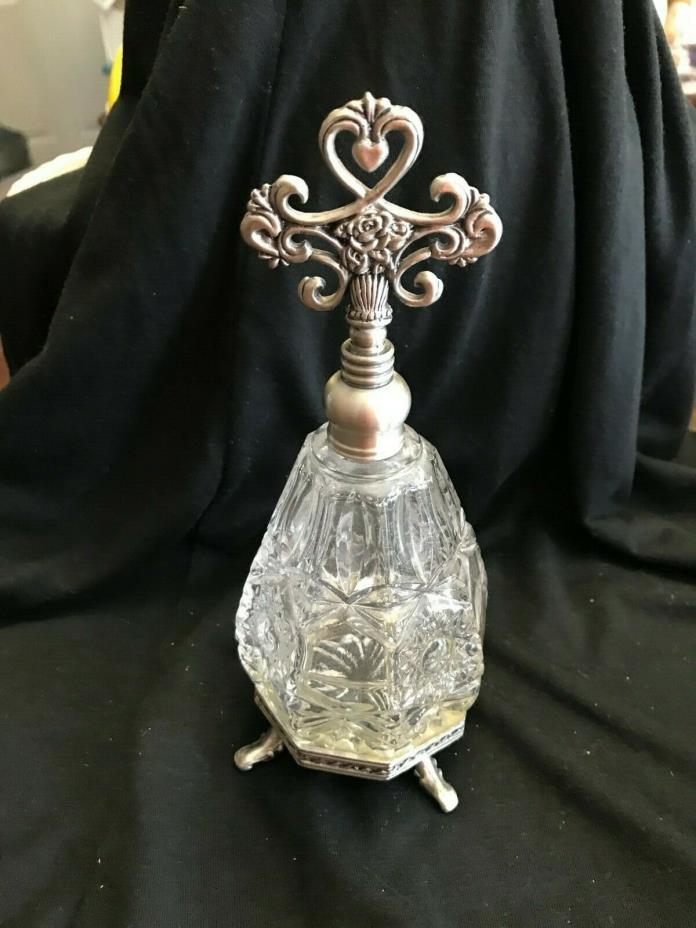 Vintage Glass Crystal Perfume Bottle with Metal Legs and Top 7