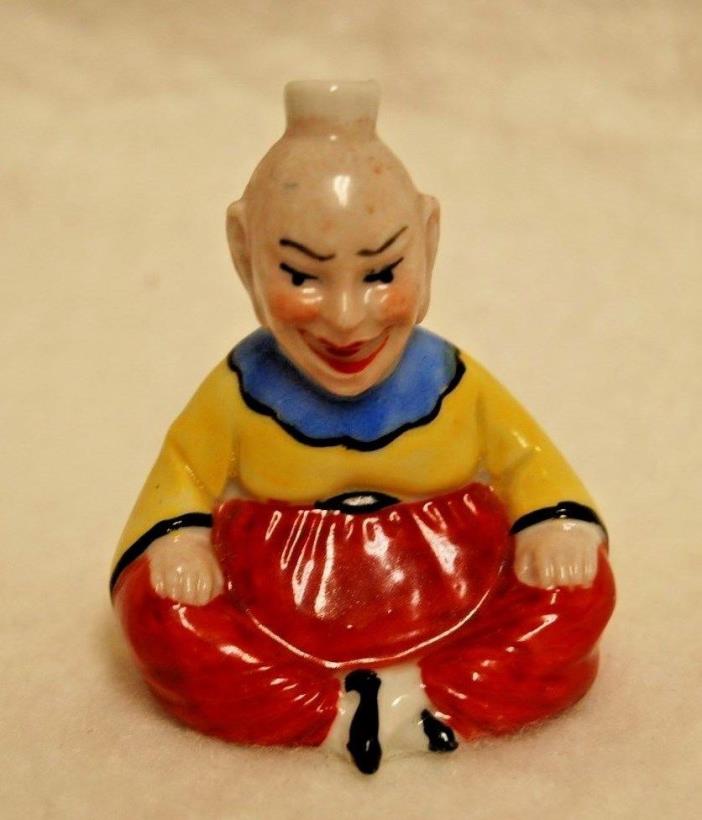 Vintage German Crown Top Porcelain Figural Perfume Scent Bottle Budda Circus
