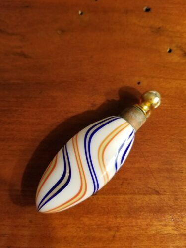 Antique German Handblown Art Glass Perfume Bottle Small (Gold Lutz, Orange Blue)