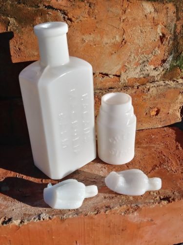 vintage antique old bottle  collection miniature small lot 13 milk glass