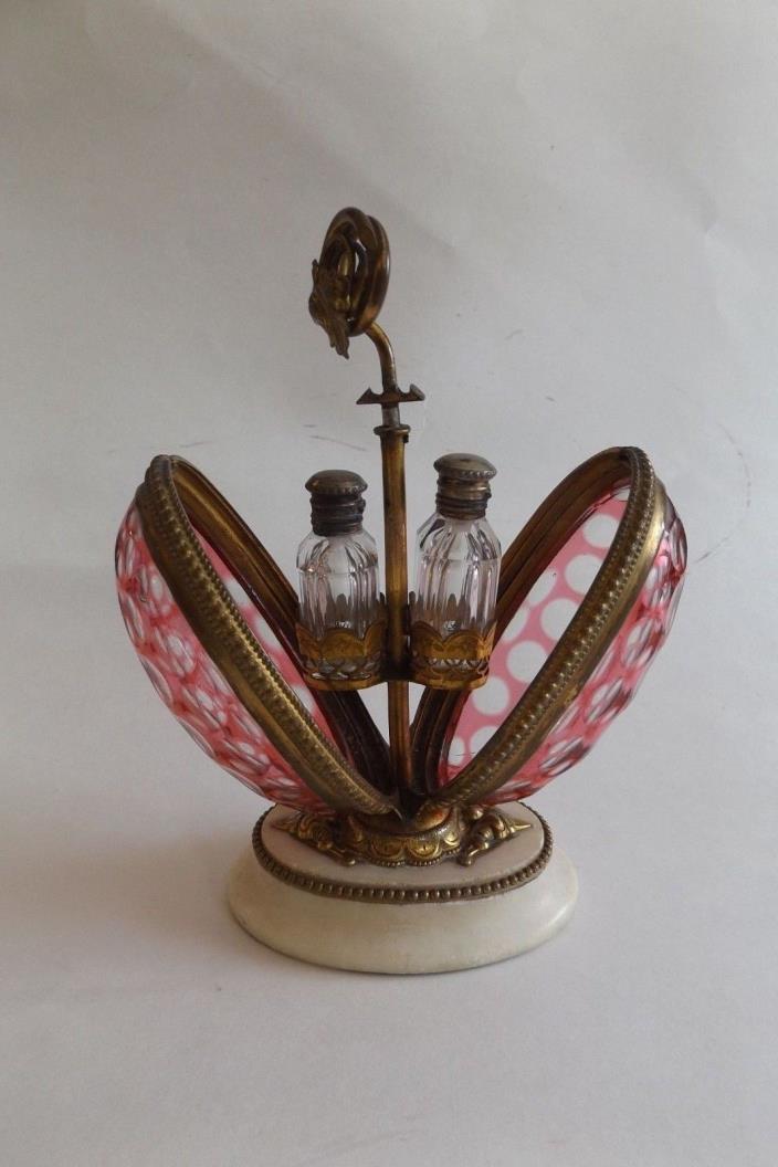 19th Century French Cranberry Glass and Vermeil Perfume Casket