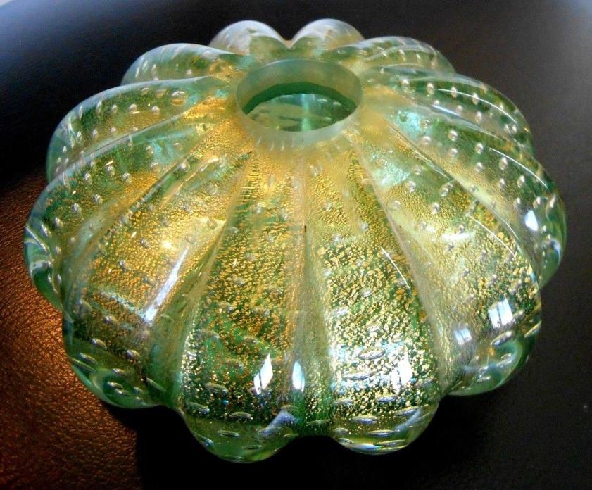 Rare Vtg Italian MURANO Aventurine Bullicante Art GLASS Perfume BOTTLE VASE