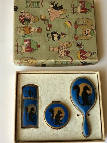 RARE* Perfume Compact Set Deco Enamel Child Toy Box 1930 Annette Chypre Paris NY