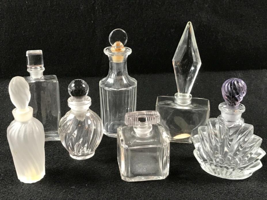 7 Vintage Small Clear Glass Perfume Bottles w/ Stoppers