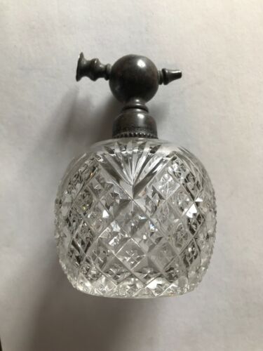 Antique  Crystal And Sterling Silver Perfume Bottle Atomizer .925