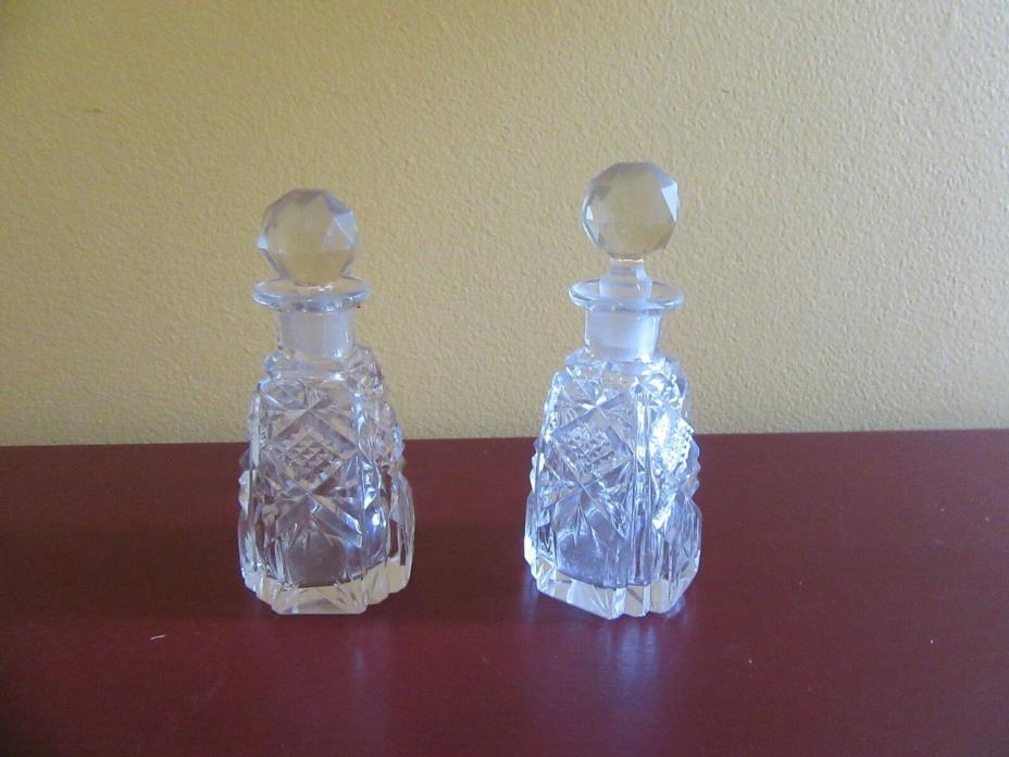 Vintage Crystal,Petite decanter Perfume Bottles (2),facet cut stopper,4 1/2