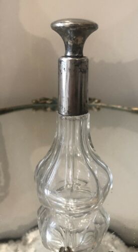 Antique English Sterling Silver & Glass Perfume Bottle With Dauber